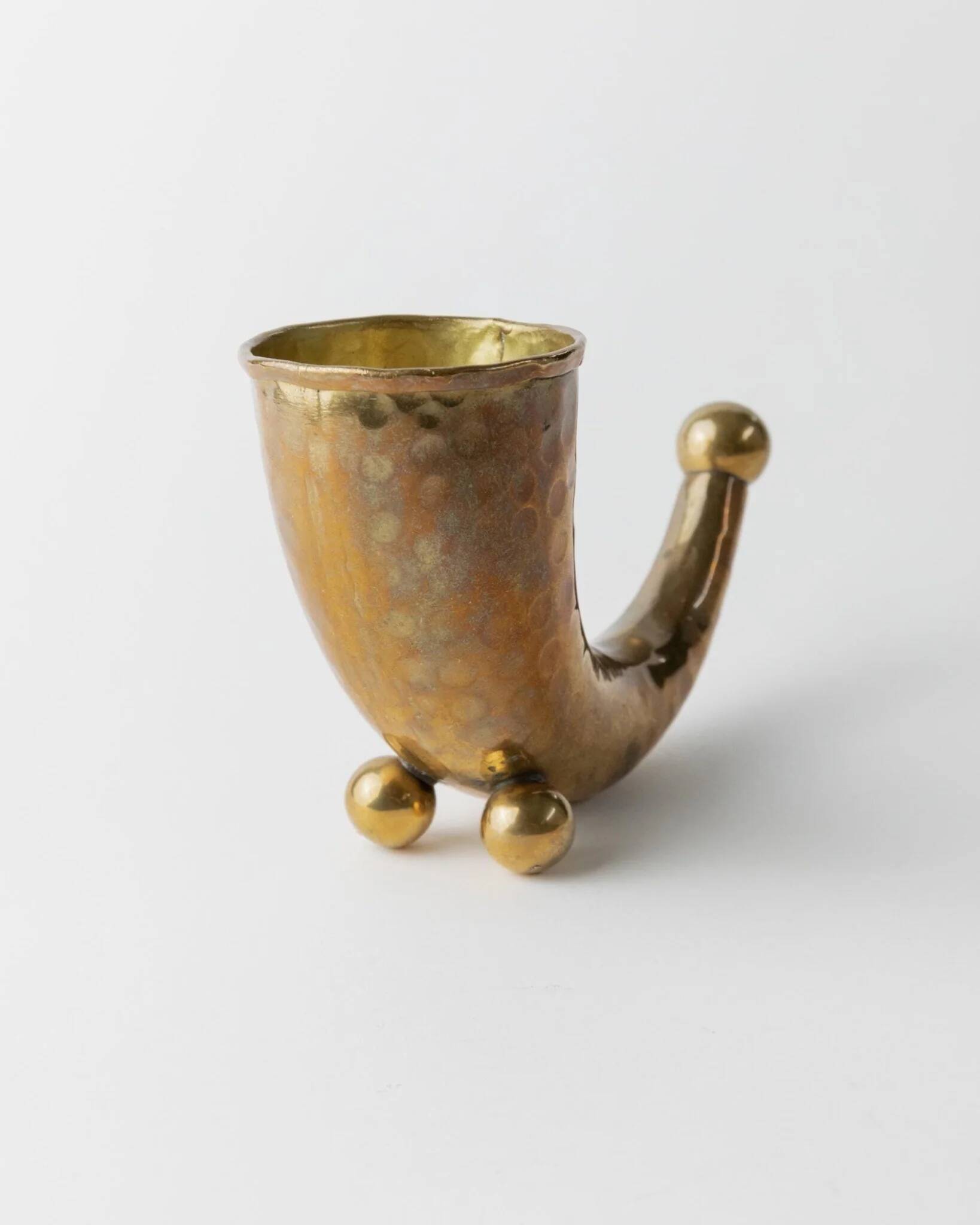 Vintage Danish Brass Horn: Hand-Carved Brass Vase/Drinking Vessel, 1930s, Golden Table Decor