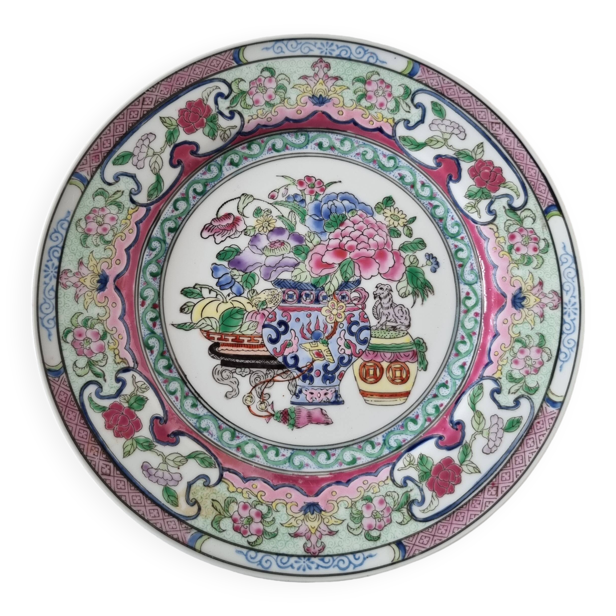 Vintage Chinese Qing Qianlong Porcelain Plate, Hand Painted and Beautiful Reliefs