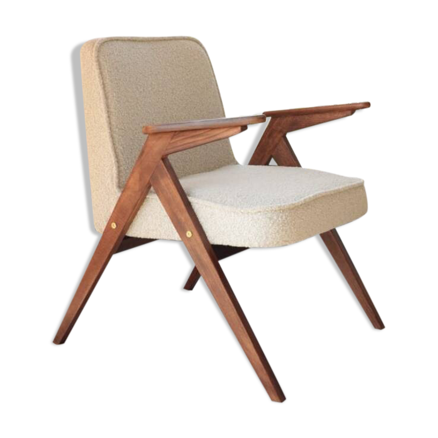 Vintage Lounge Chair Grey White Bouclè, Scandinavian Design