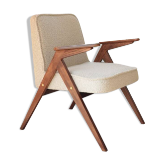 Vintage Lounge Chair Grey White Bouclè, Scandinavian Design