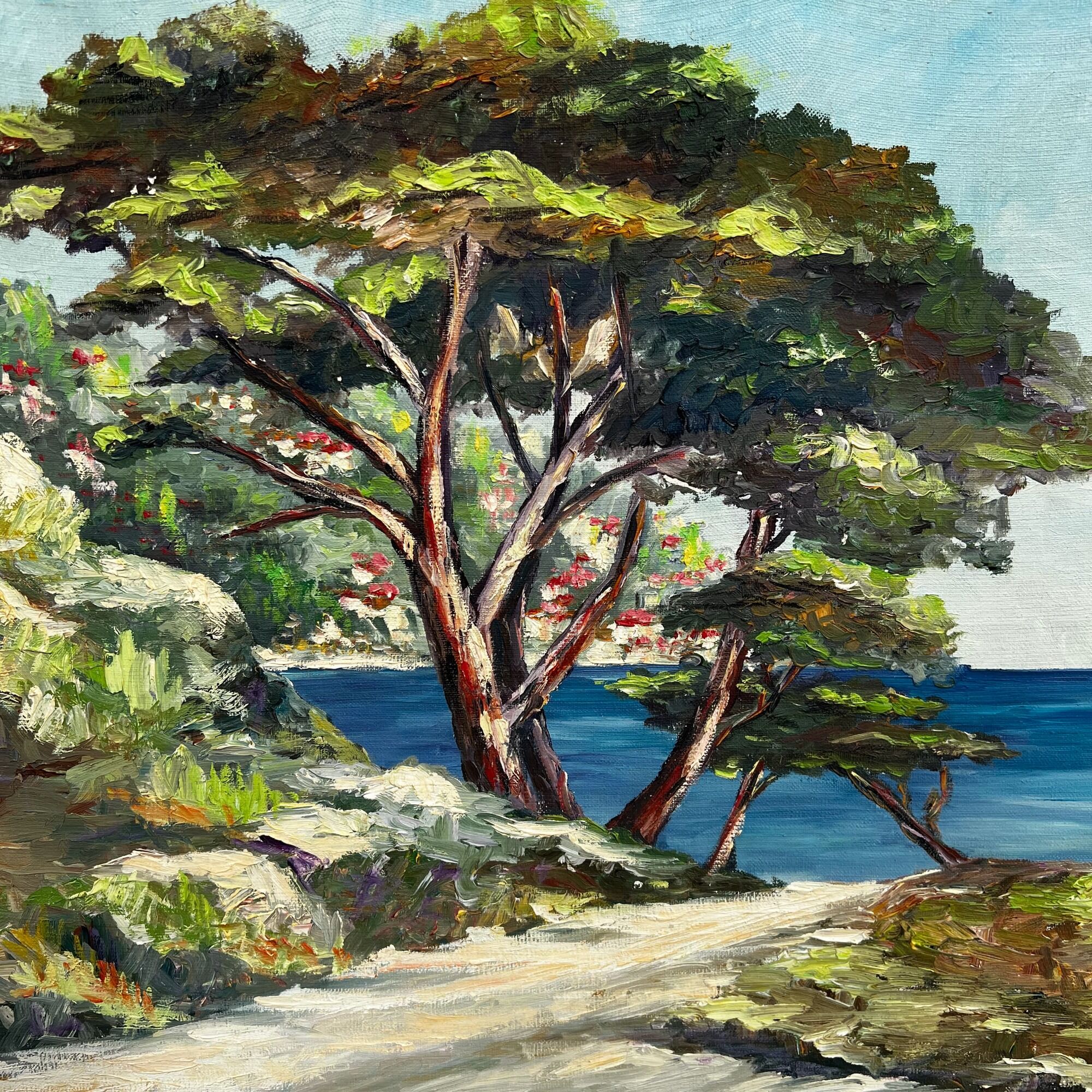 Mediterranean landscape painting by Henriette Le Béchec - vintage oil on canvas