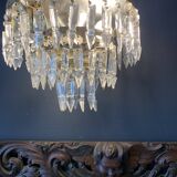 Plafonnier à 3 rangées de cristal, 1950
