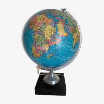 Globe terrestre Taride verre et marbre noir vintage 1971 - 32 cm
