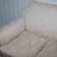 Victorian suite in damask, walnut frame, legs carved in lion's paw.
