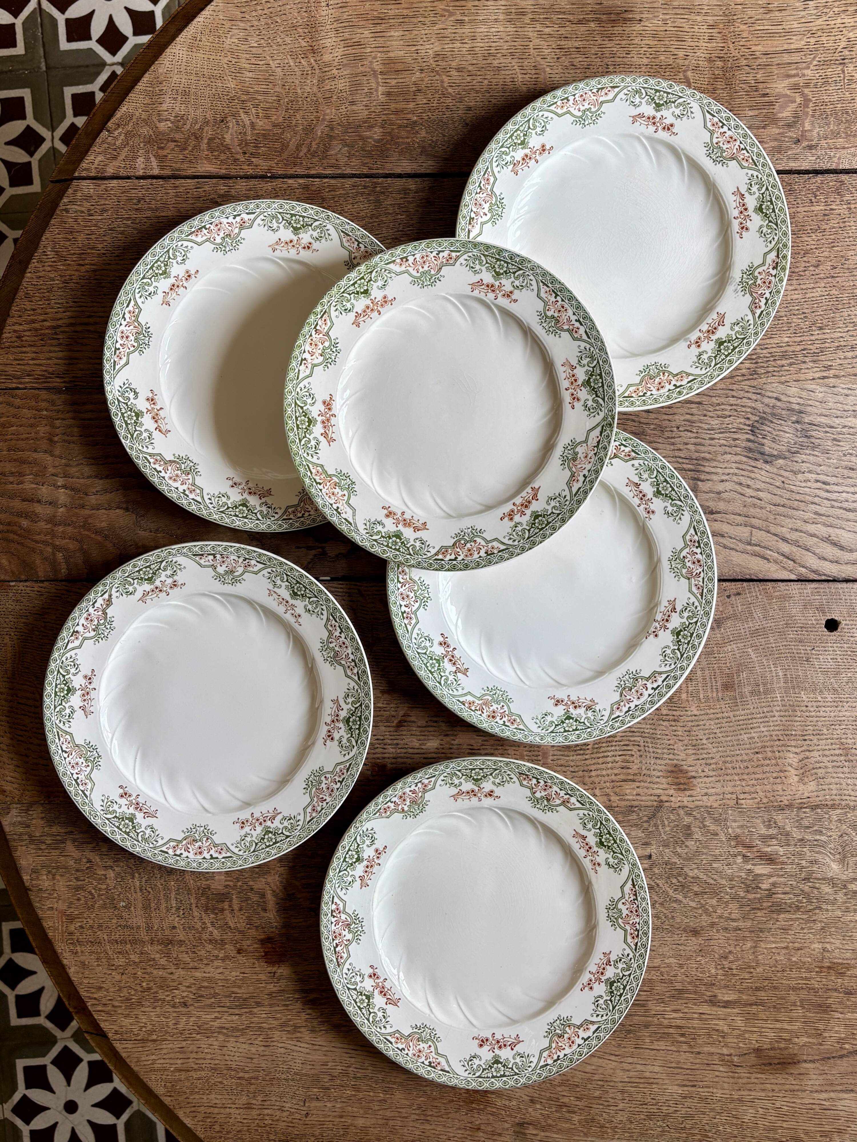 Lot de 6 assiettes plates anciennes - Bruges de Longwy