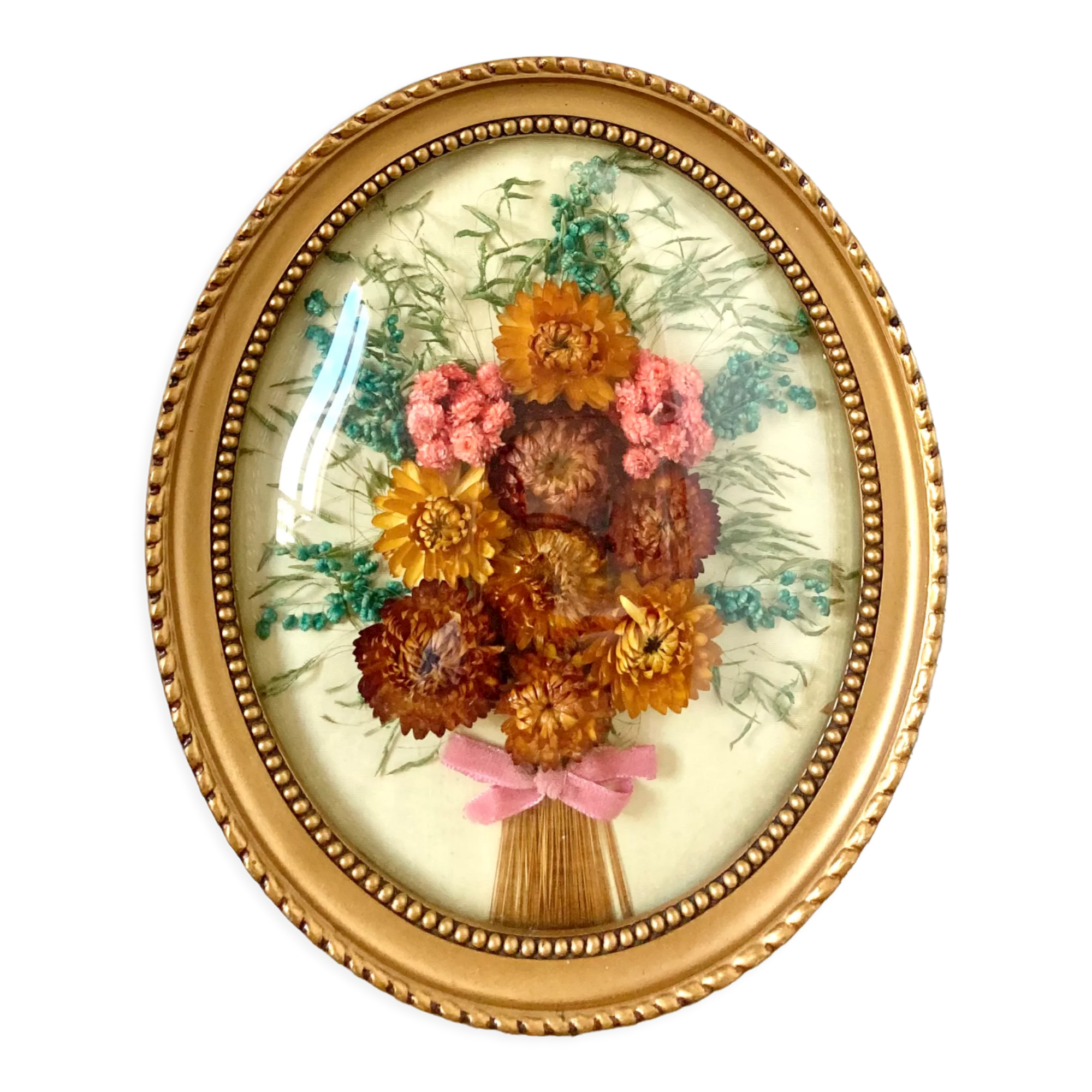 Curved glass frame dried flowers