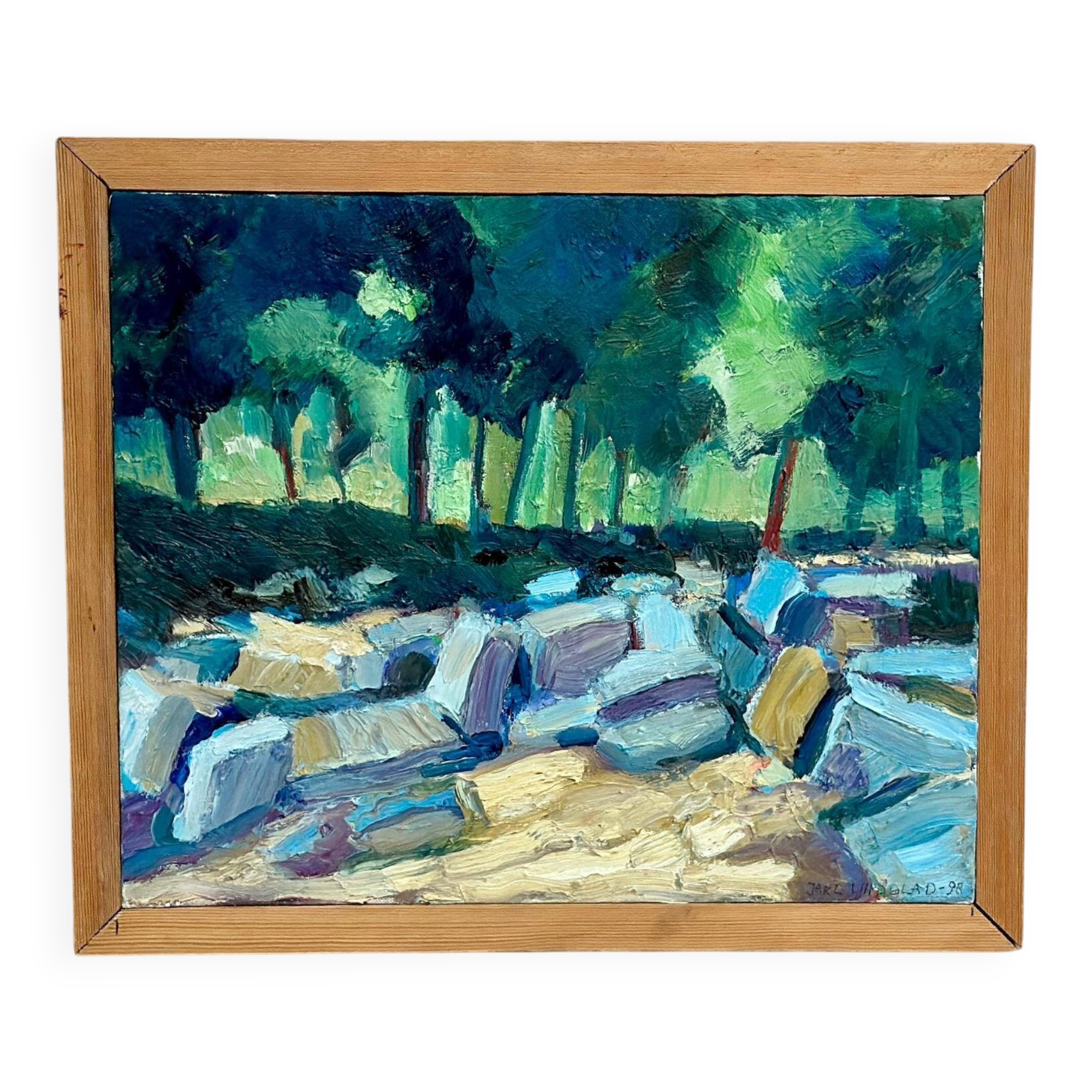 Original Swedish Oil On Canvas – “Landscape Composition” By Jarl Lindblad – Dated 1998 – Vintage & Framed – 43.5 × 51 Cm (17.1" × 20.1")