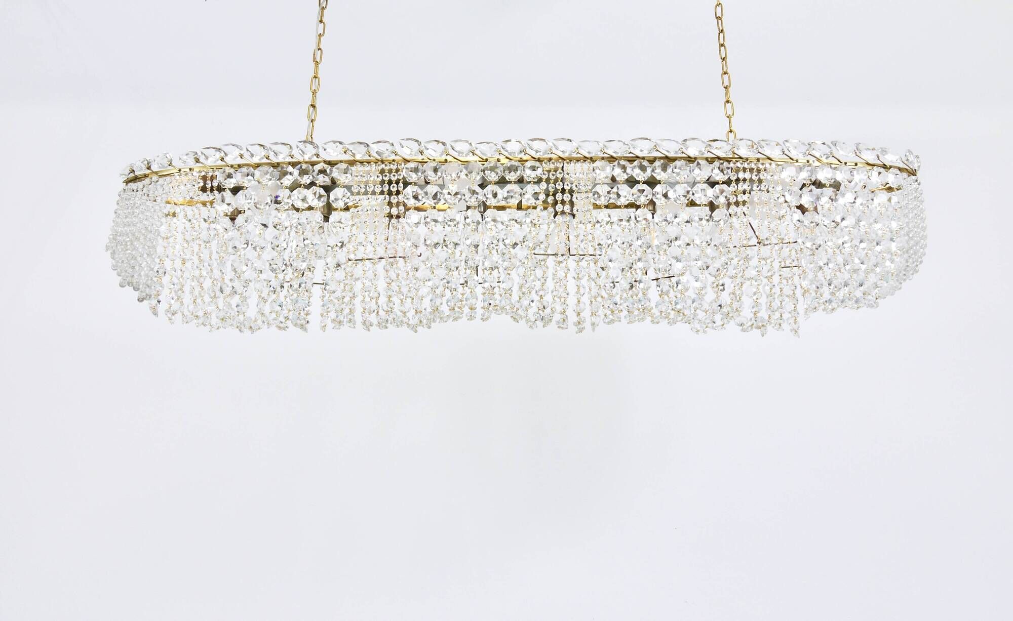 J.T. Kalmar Josef Frank 58" Zeppelin Crystal and Brass Chandelier, Vienna, 1950s