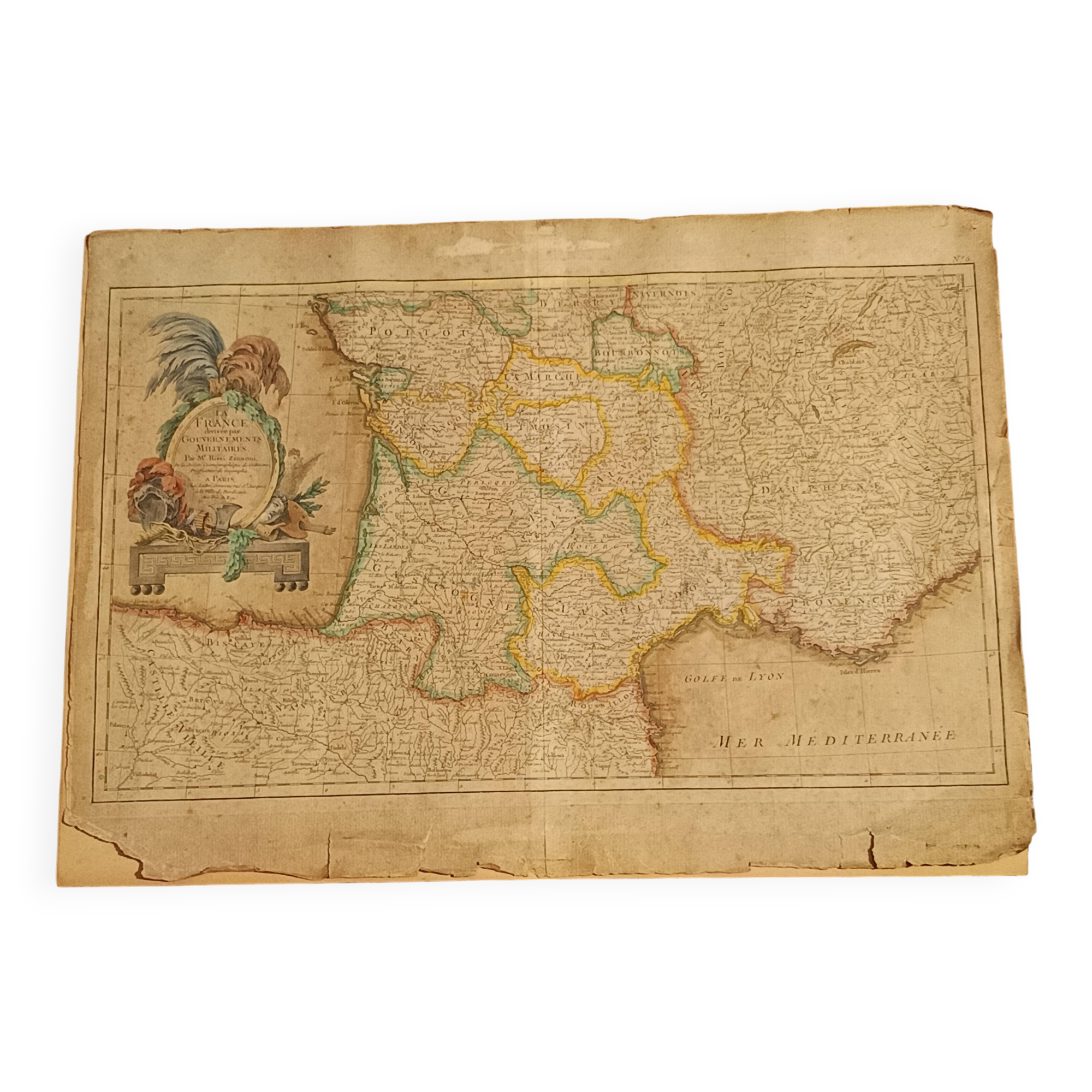 carte originale ancienne XVIIIème Rizzi Zannoni / Lattré coloriée