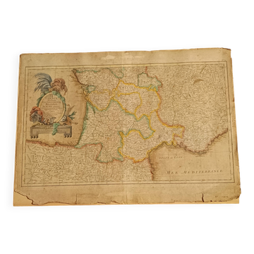 Original antique map, 18th century, Rizzi Zannoni / Lattré, coloured