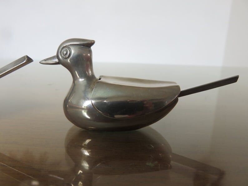 Salt, pepper "duck" silver metal 70s