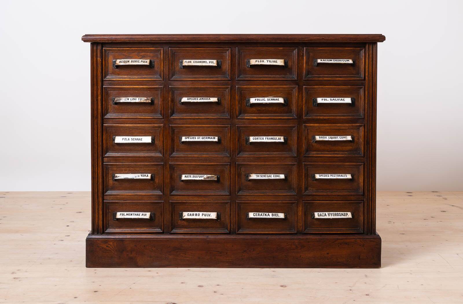 Apothecary Chest of Drawers, Solid Oak Wood, Restored, Early 20th Century