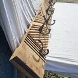 Wooden wall coat rack with 9 double cast iron hooks
