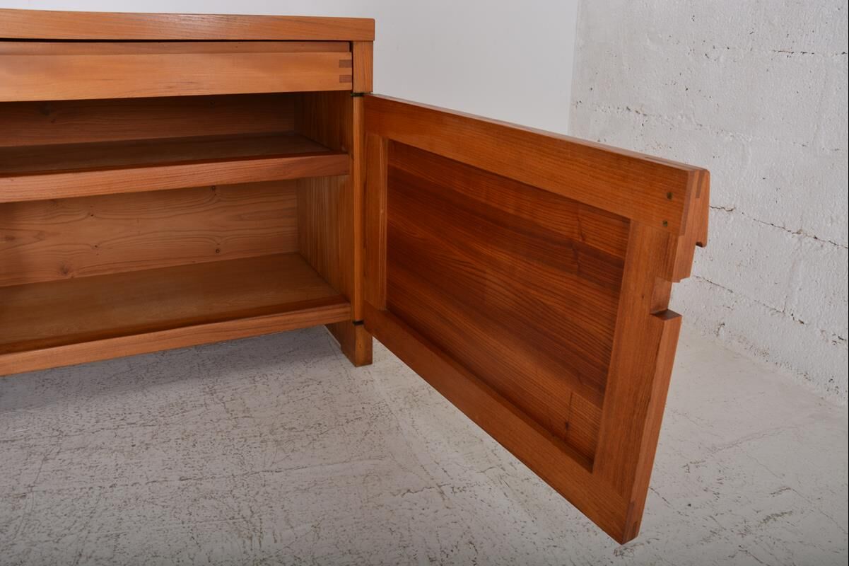 Vintage solid elm sideboard by Pierre Chapo, model R08