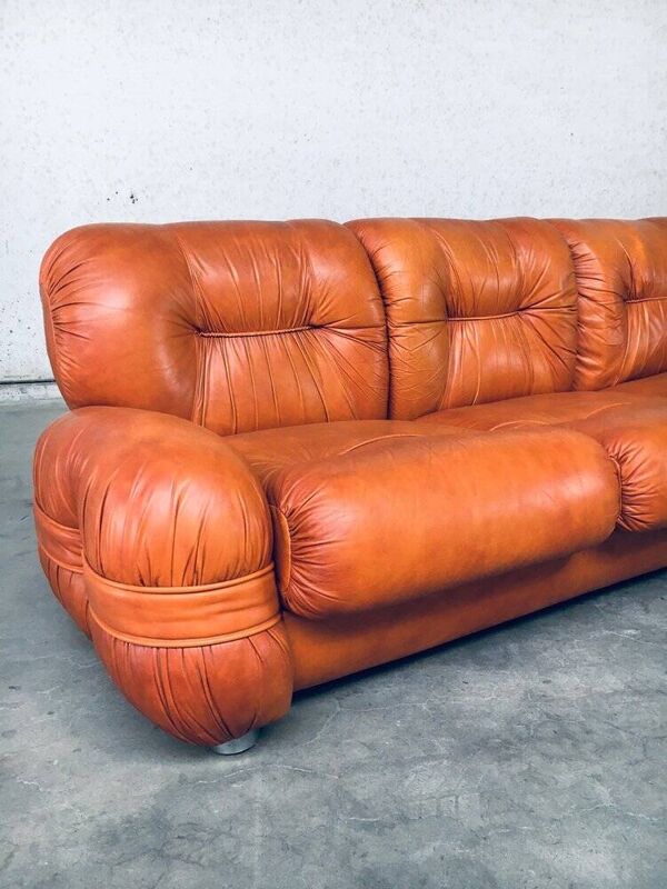 Mid-Century Modern Italian Leather 3 Seat Sofa, 1970s