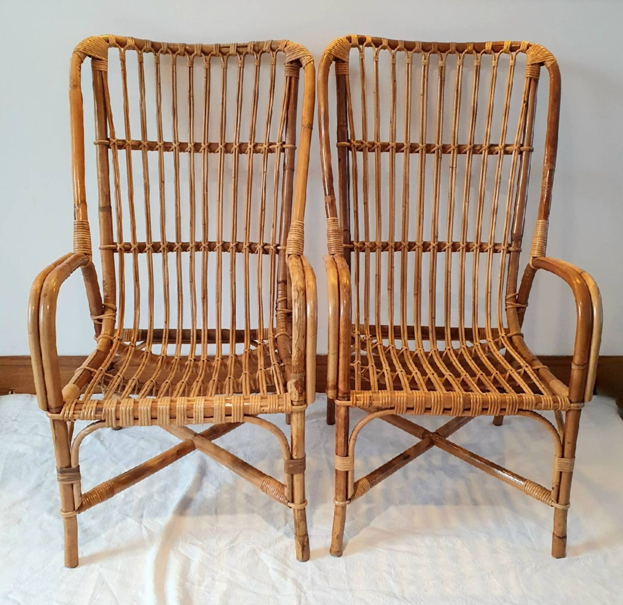 Pair of rattan armchairs
