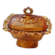 amber-colored pressed glass butter dish