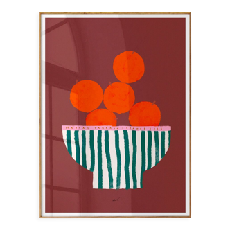 Wall poster bowl striped with oranges 50cm * 70cm
