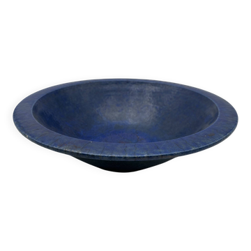 Coupe Brutaliste en Céramique Émaillée Bleu Profond, Pièce d'Atelier Signée
