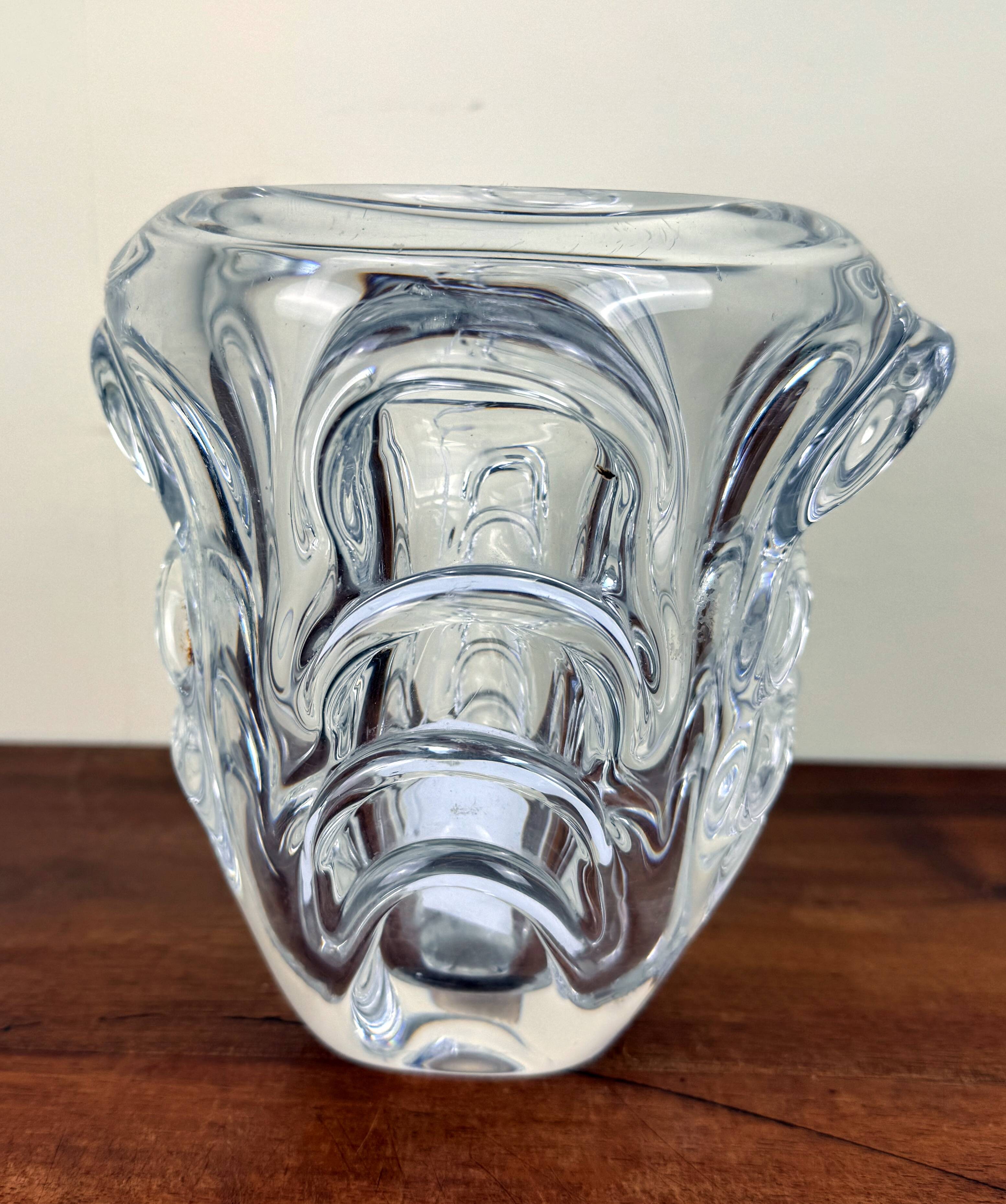 Val saint Lambert: stamped crystal vase circa 1960