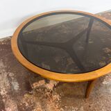 Scandinavian Teak Round with Glass Top Coffee Table 1960's.