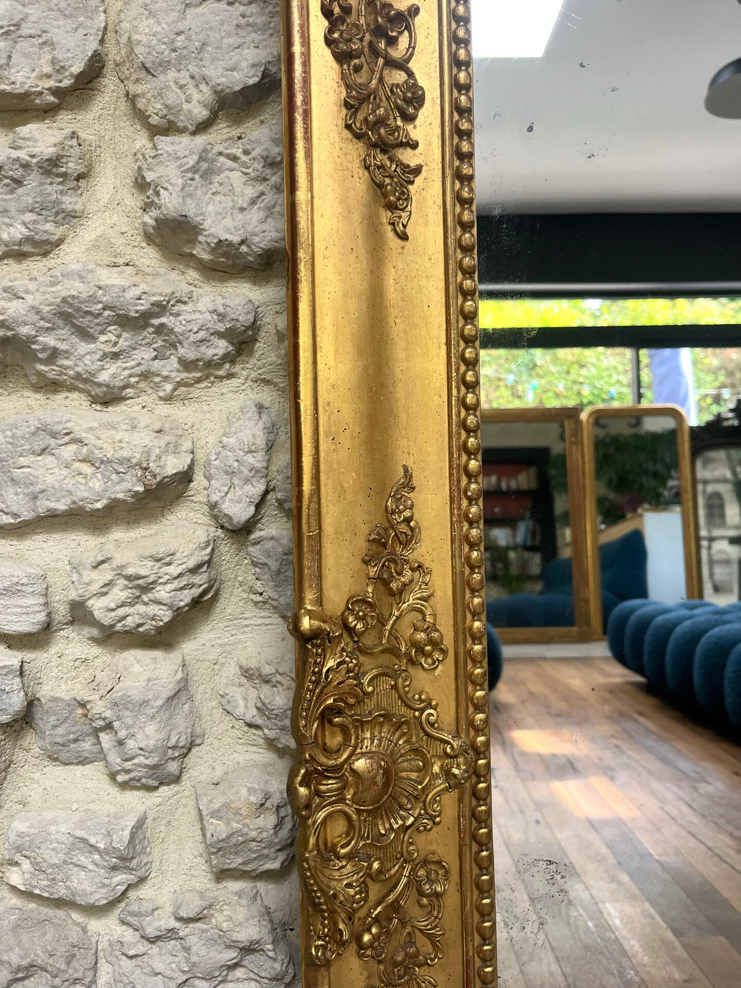 Miroir de cheminée époque Empire 128/102,5cm, trumeau, glace mercure