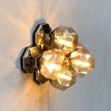 Vintage German wall or ceiling lamp from the space age in chrome and glass by Motoko Ishii for Staff, 1970s.