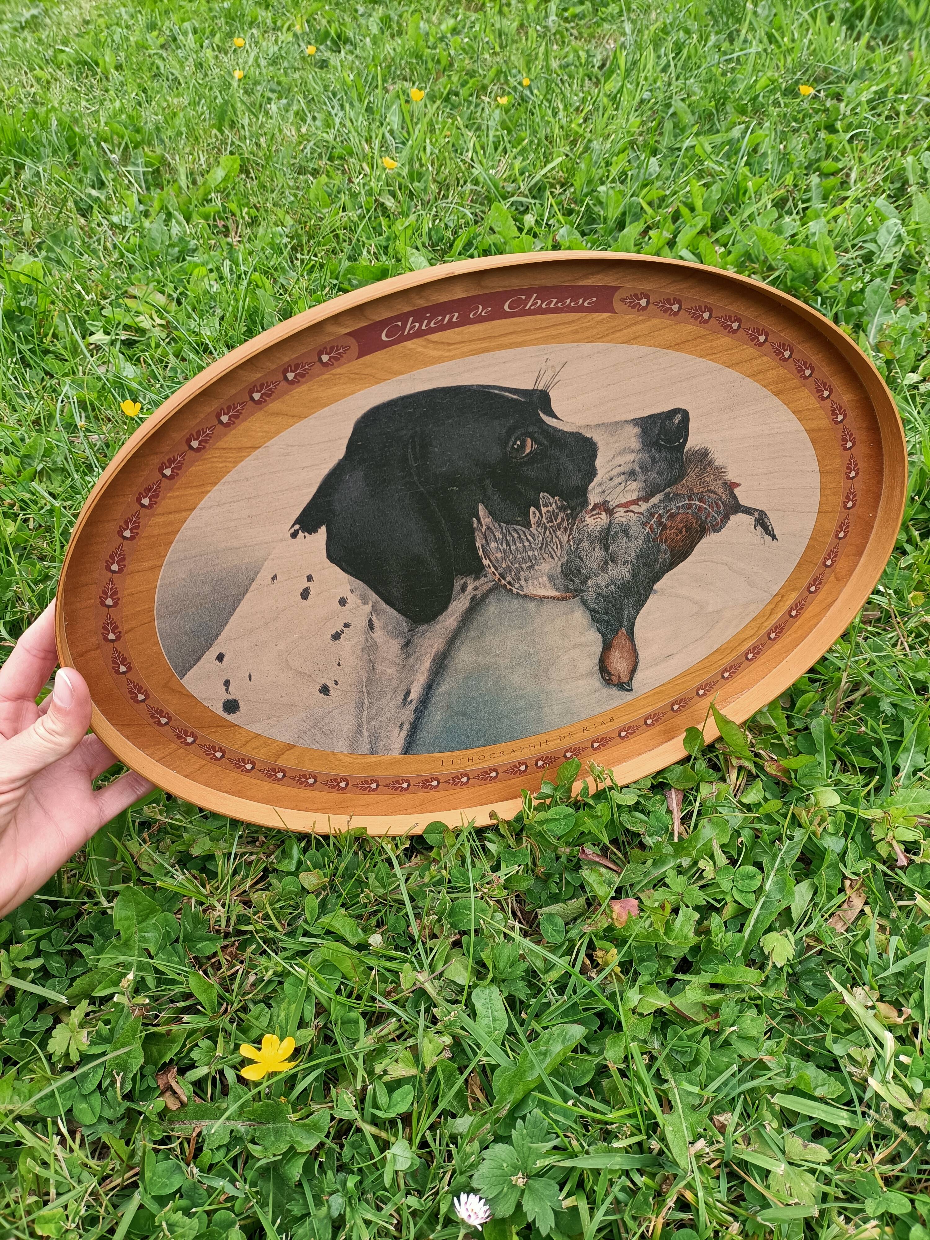 Plateau rétro Chien de Chasse Lithographie de Riab 💐