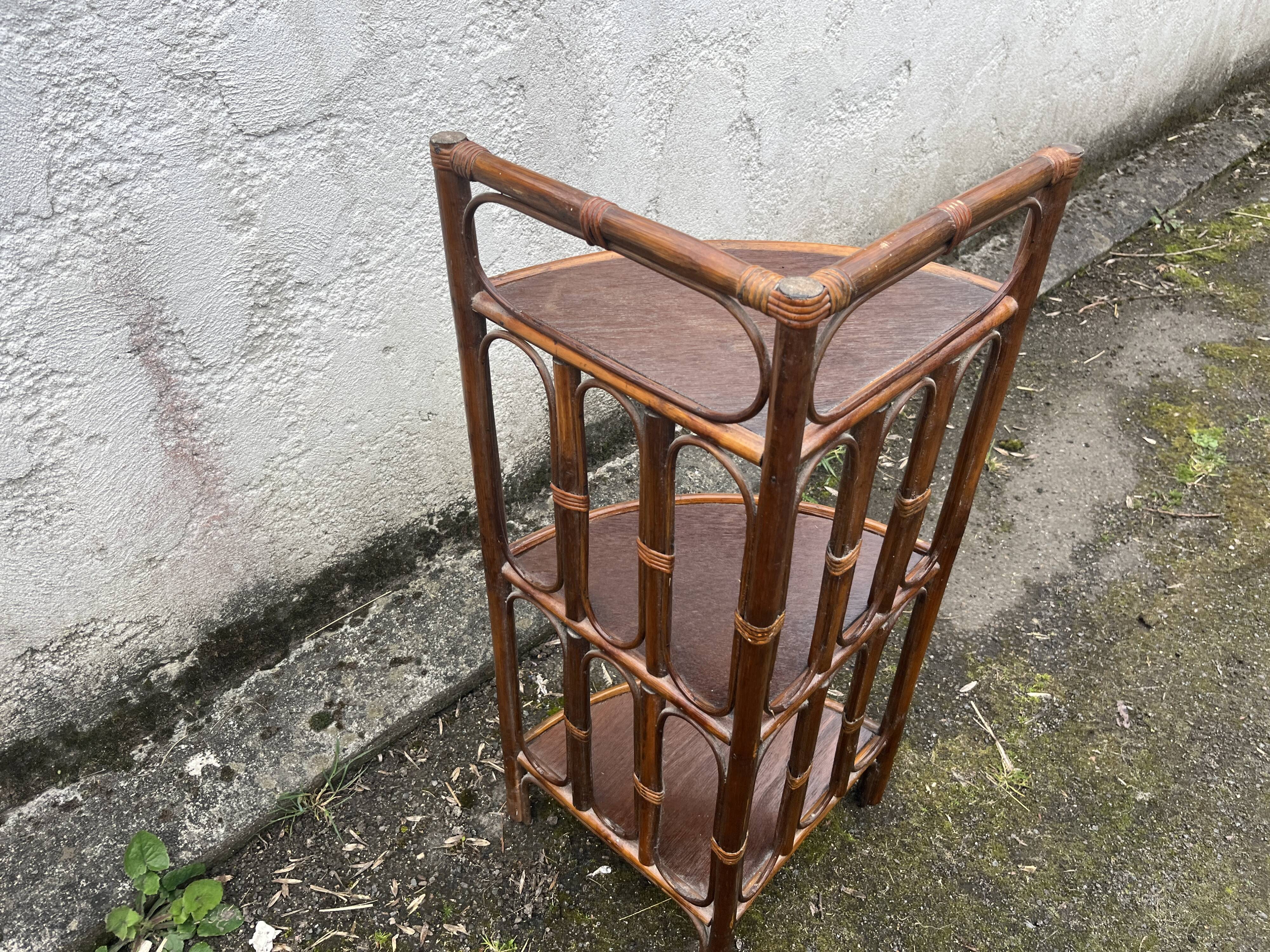 Vintage rattan corner shelf 87 cm