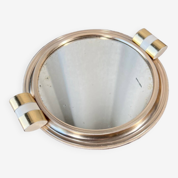 Round art deco mirror tray in brass