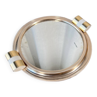 Round art deco mirror tray in brass