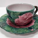 Pair of Green Earthenware Tea /Coffee Cups with Floral Motifs by Zaccagnini