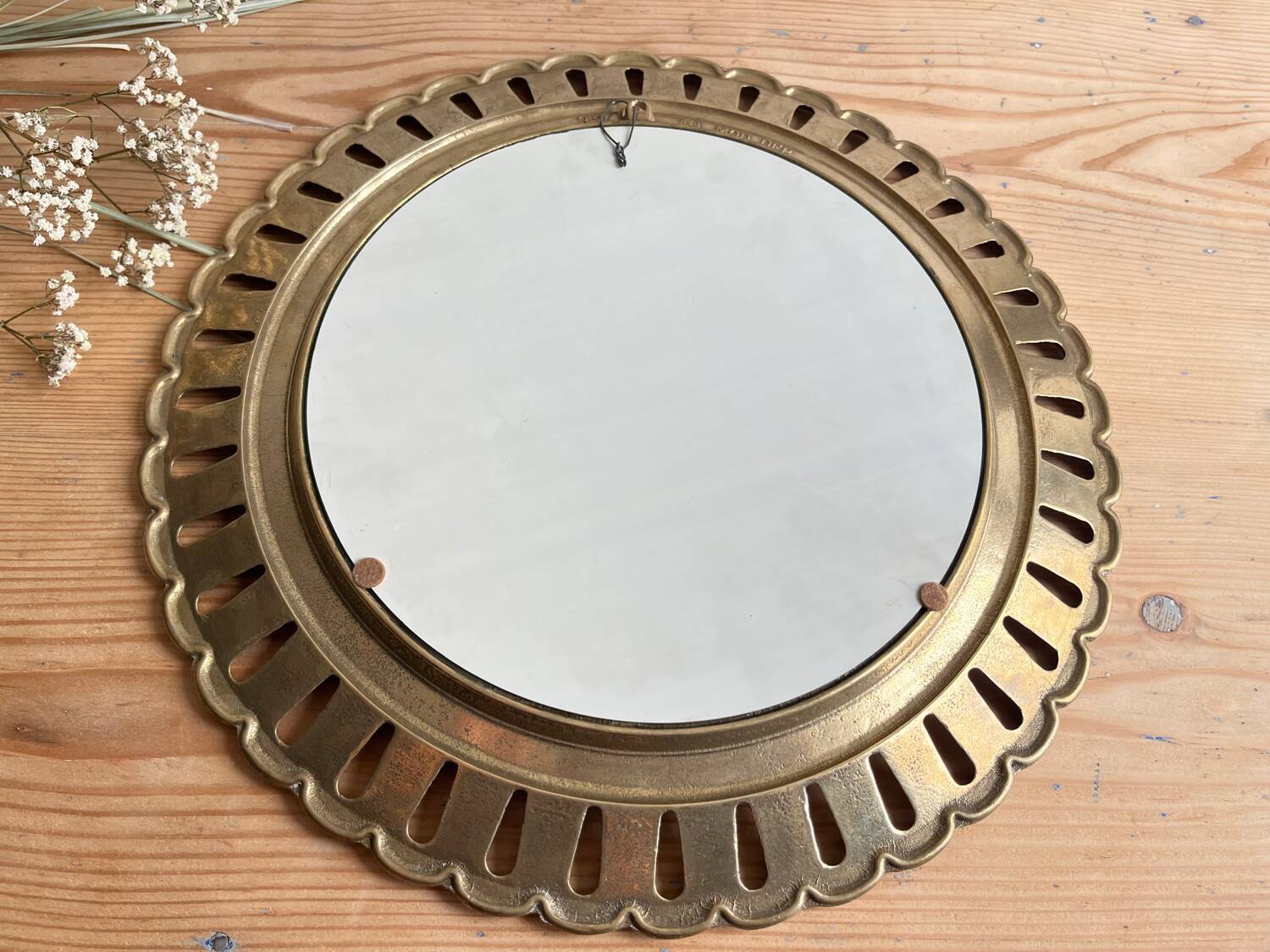 Vintage golden brass sun/flower mirror