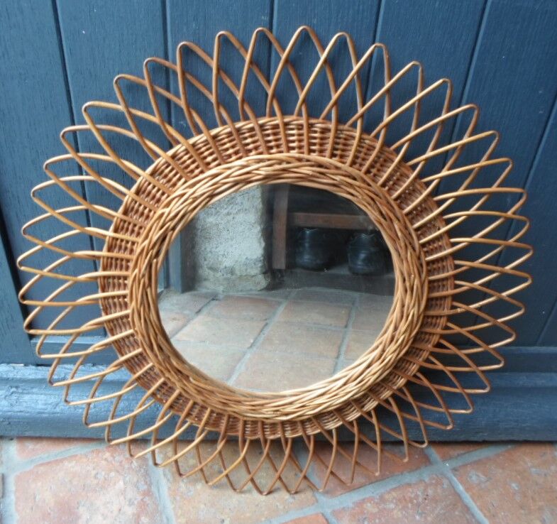 Miroir rotin soleil vintage 50x50cm