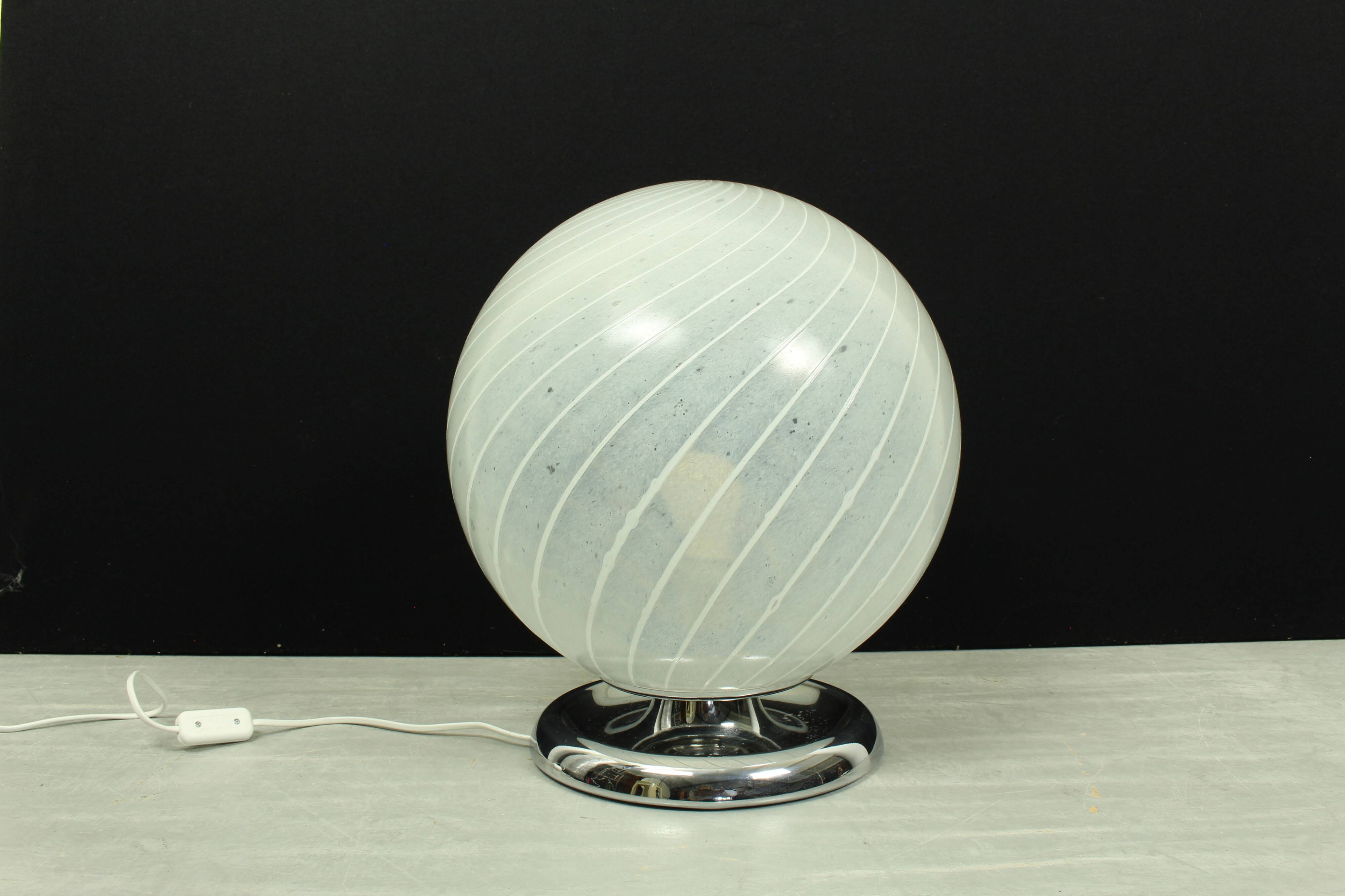 Mid Century Swirl Murano Table Ball Lamp with Chrome base