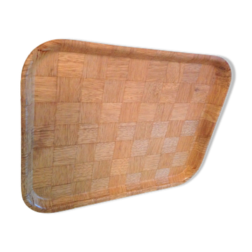 Plateau  imitation bois tressé vintage années 60-70