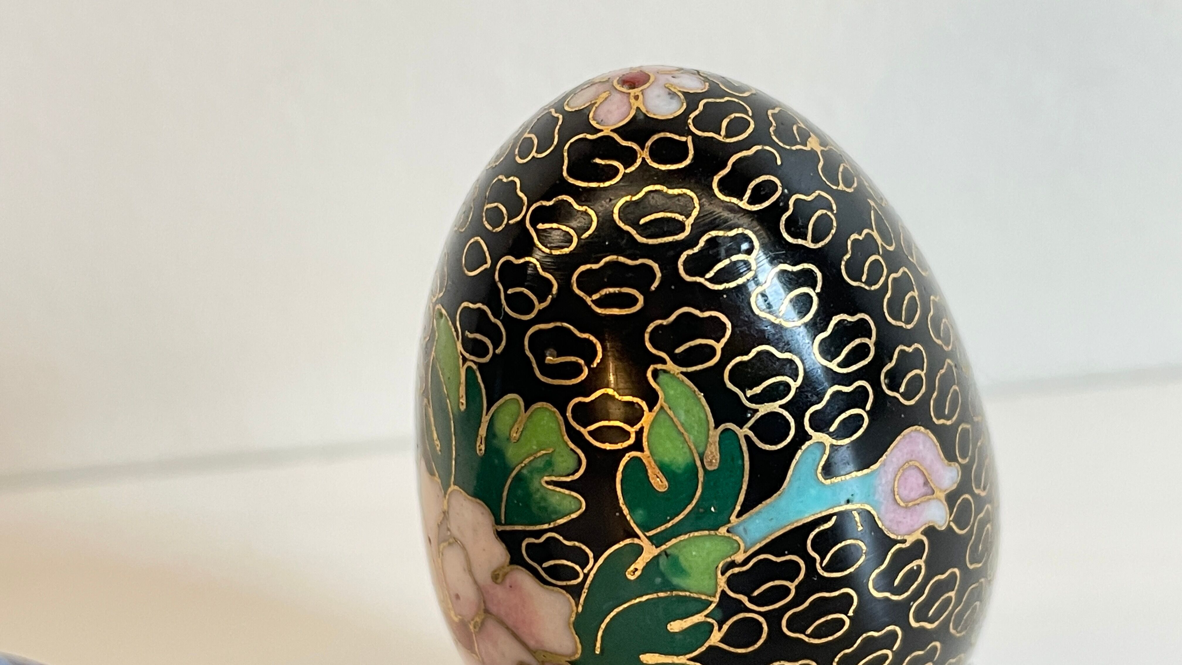 Vintage cloisonné enamelled eggs