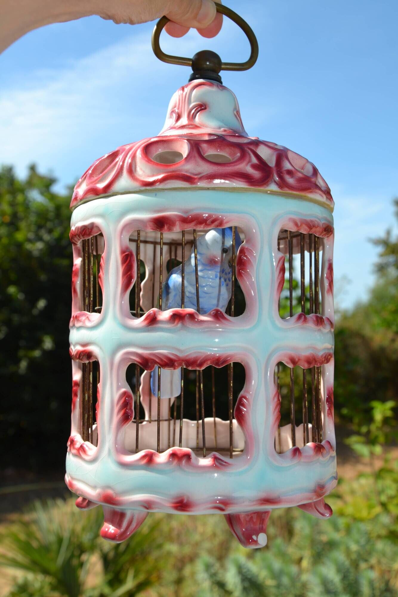Antique Italian ceramic birdcage