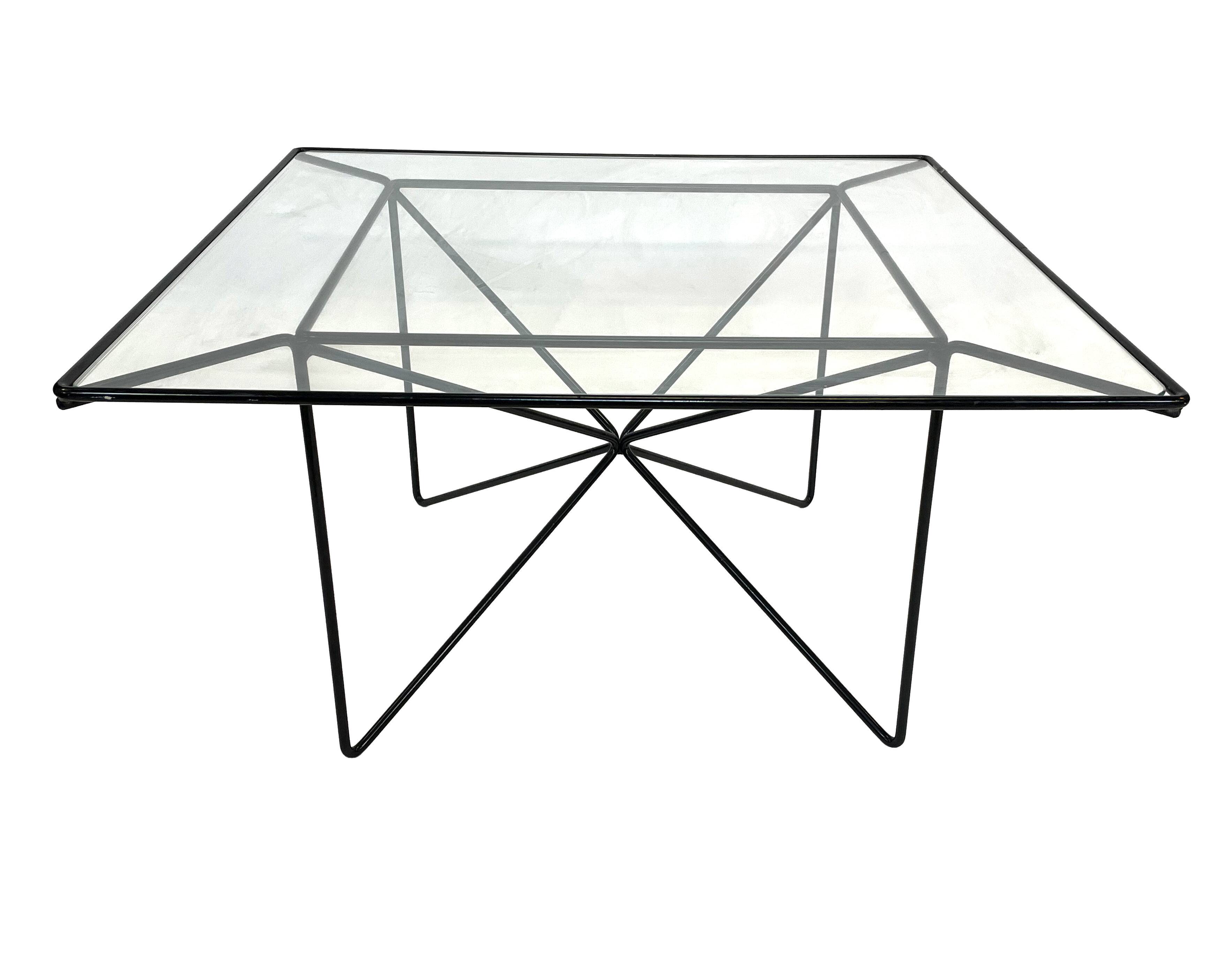 Vintage coffee table in steel and wire and glass  1970