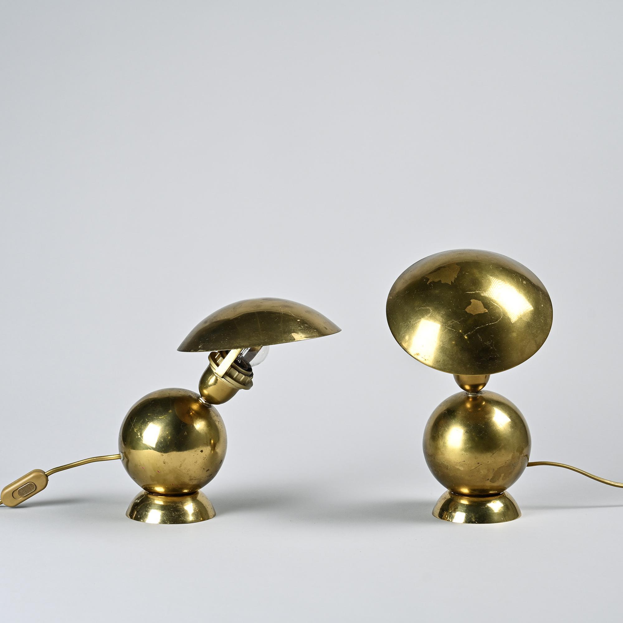 Pair of table lamps in gilded brass, created by Mathias, France, circa 1970.