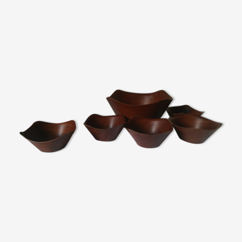 Set of cups, bowls and cutlery solid teak