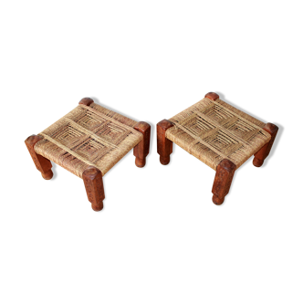 Pair of Charpoy d'inde stools in braided rope