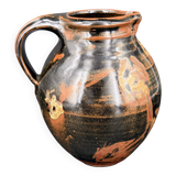 Signed black and red glazed stoneware pitcher, French artisanal ceramics