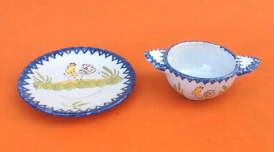 Charolles earthenware bowl with ears / saucer rooster model