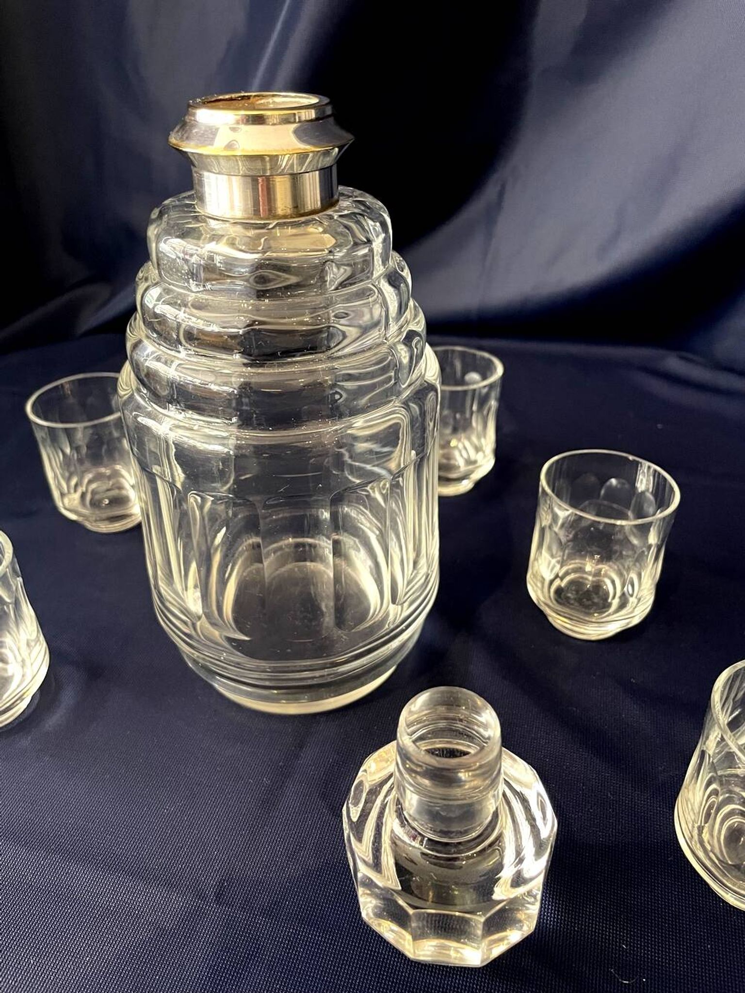 1930s-1940s liquor service in glass and silver metal