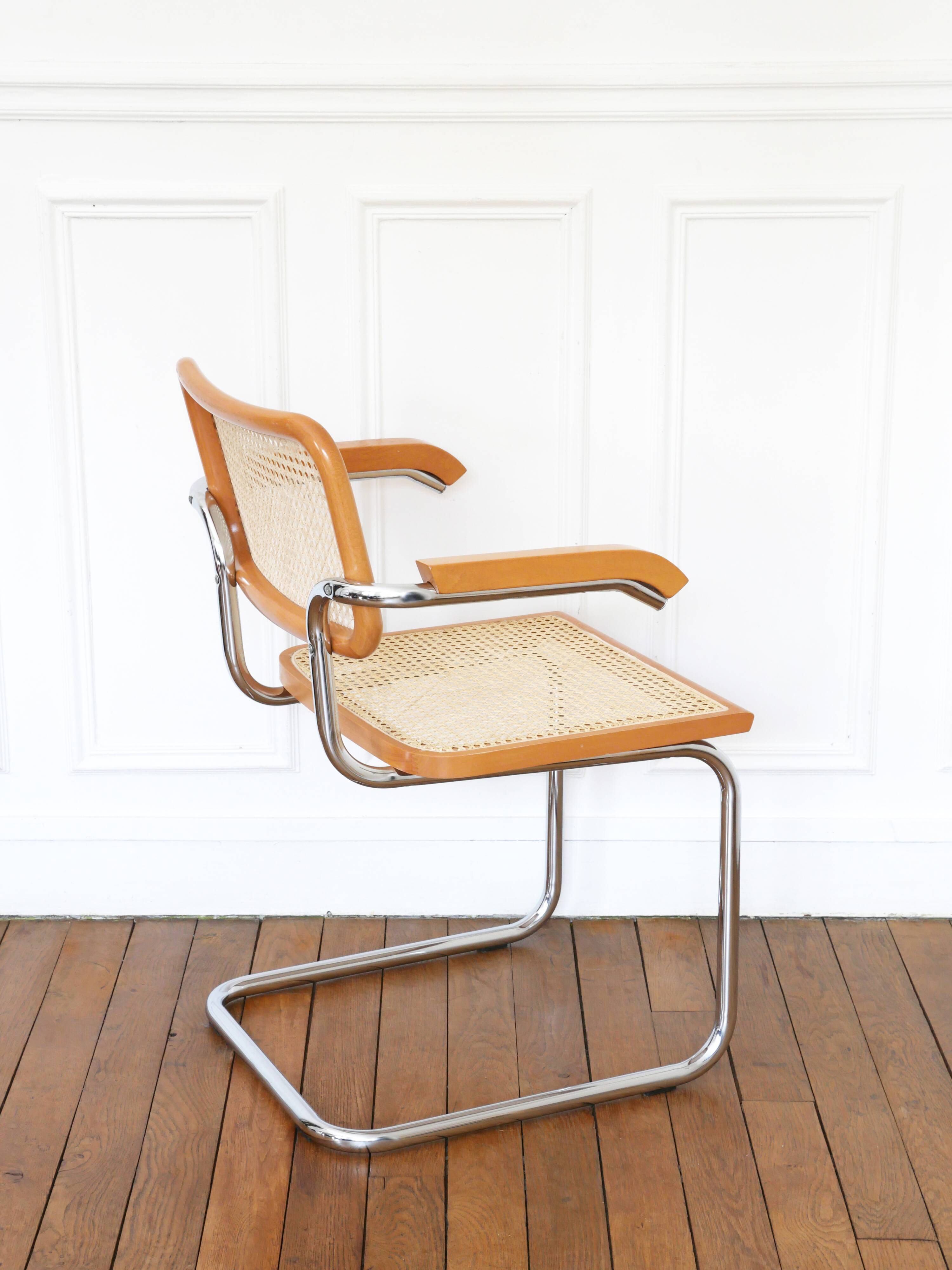 Fauteuil Cesca B64 Breuer Made in Italy - cannage de l'assise refait