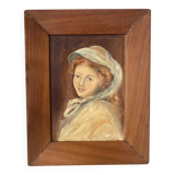 Old oil portrait on wood of a young woman