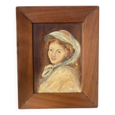 Old oil portrait on wood of a young woman
