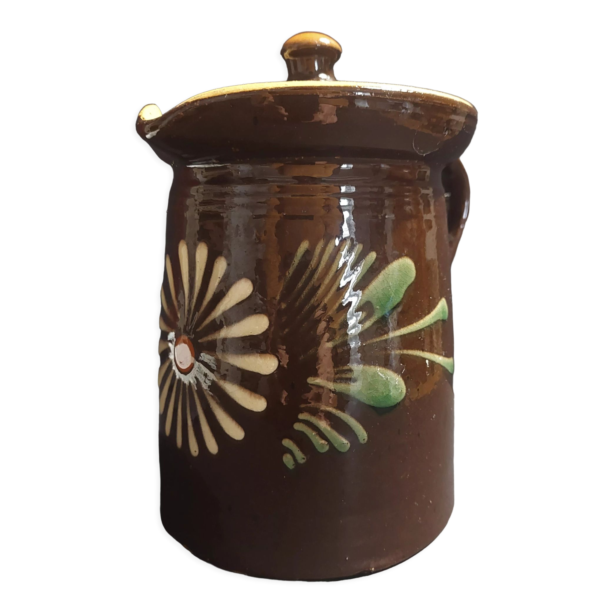 Pitcher covered glazed terracotta alsace Soufflenheim XXth