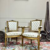 Paire de fauteuils en bois doré de style louis xvi xix eme siècle